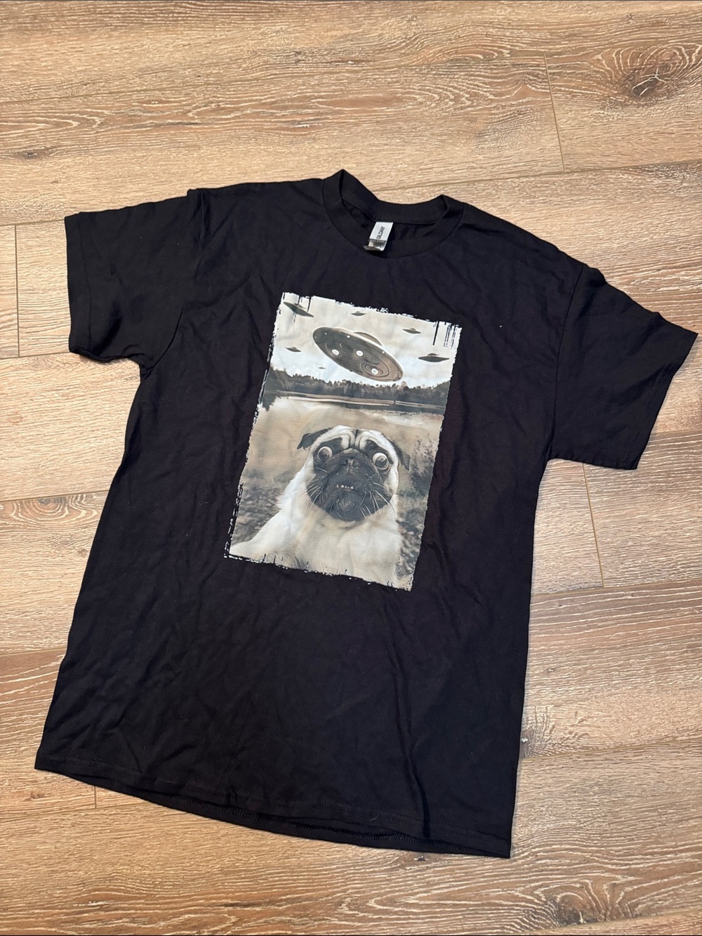 Black Pug UFO Graphic Dog T-Shirt Size: Medium - Picture 3 of 6